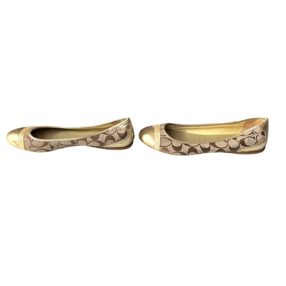 Coach Brown Signature Canvas Gold Cap-Toe Ballet Flats - Picture 5 of 11